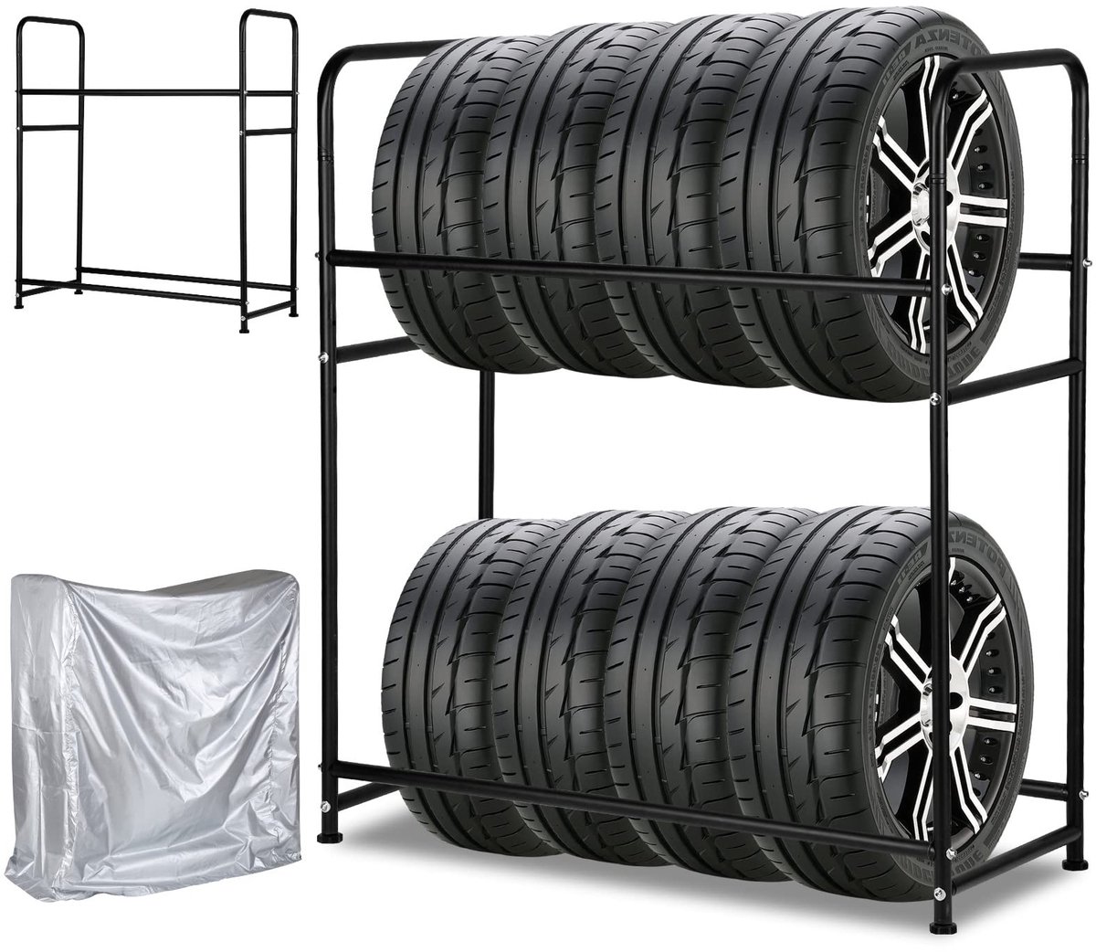 Solidchoice - Bandenrek voor 8 banden - 107 x 46 x 117 cm, hoogte verstelbaar