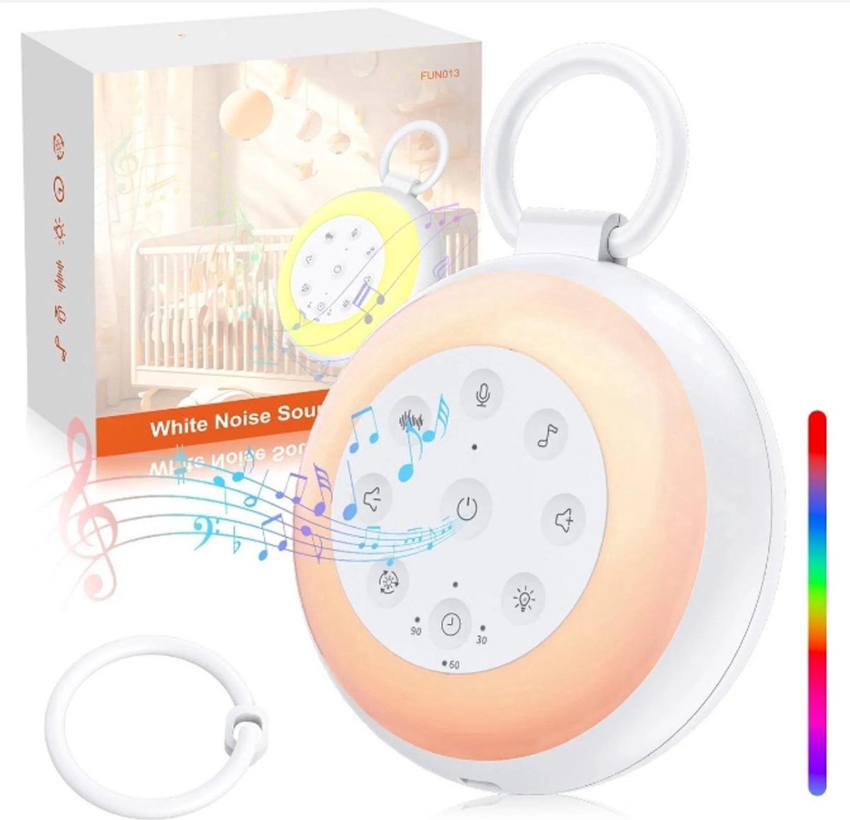 White noise machine baby-volwassen-nachtlampje-7 kleuren licht-24 rustgevende geluiden-Draadloze luidspreker-met opnamefunctie-Slaaptimer-Slaaphulp