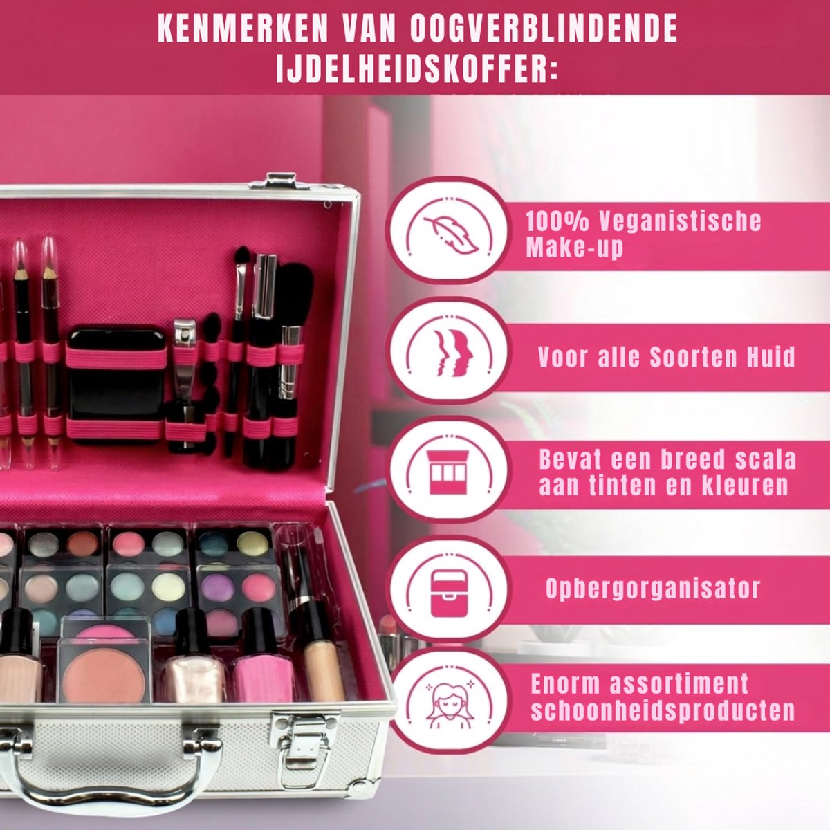 Lìon® Make Up Koffer - Make Up Koffer Met Inhoud - Make Up Set - Make Up Koffer Meisjes - Meerkleurig - 26cm x 18cm x 9cm