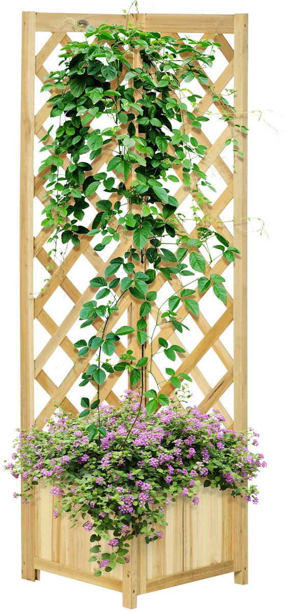 TEKROA® Houten plantenbak - hoekbloempot voor buiten, geschikt voor klimplanten - 40x40x145 cm - naturel