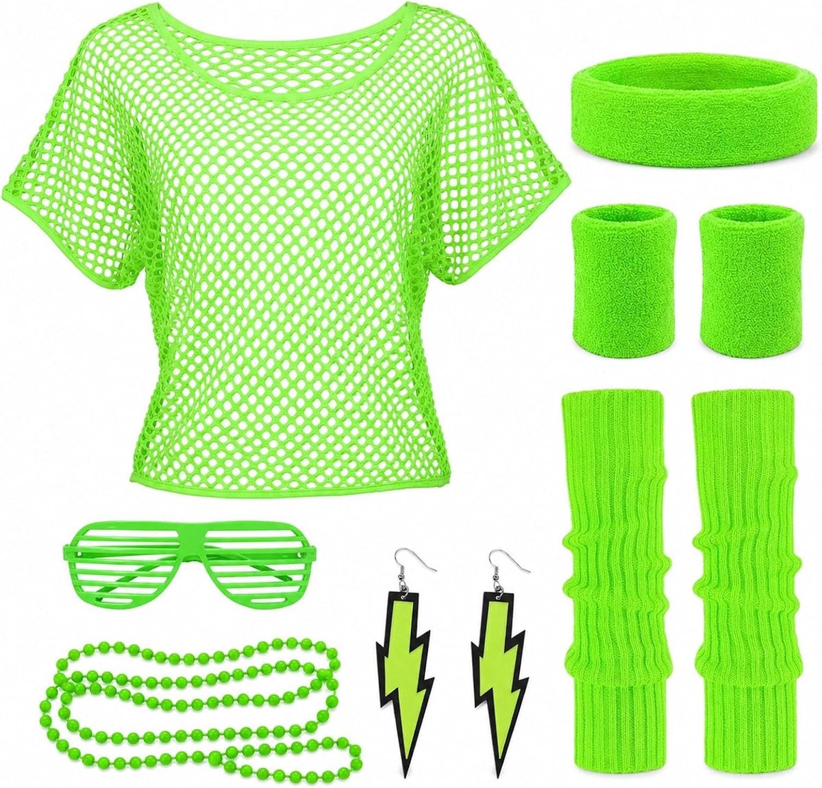 Neon Jaren 80 Kostuum voor Dames met Accessoires, Retro Outfit voor Feest en Thema-avonden