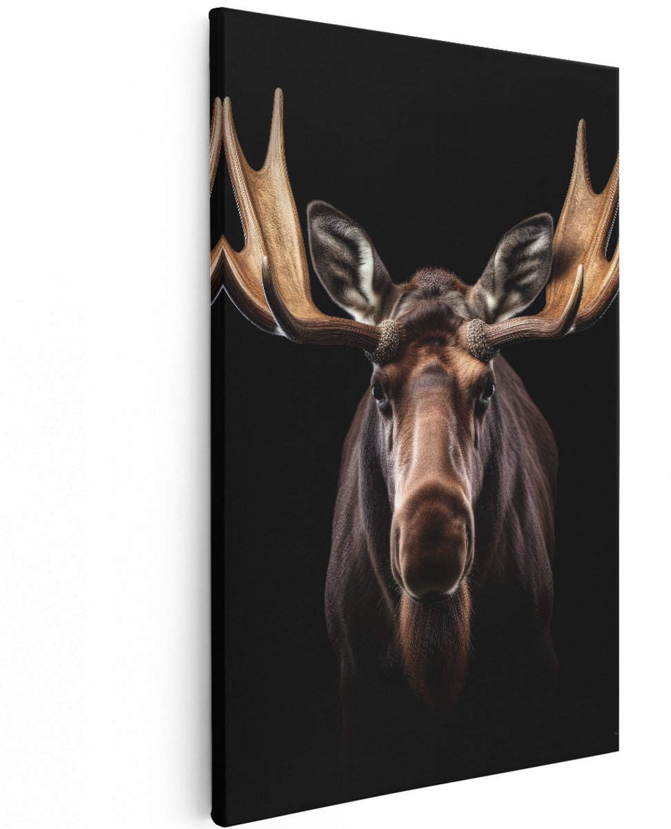 Artaza Canvas Schilderij Eland - 100x150 cm - Groot - Wanddecoratie Dieren - Muurdecoratie Hertenkop - Decoratie Natuur - Zwart