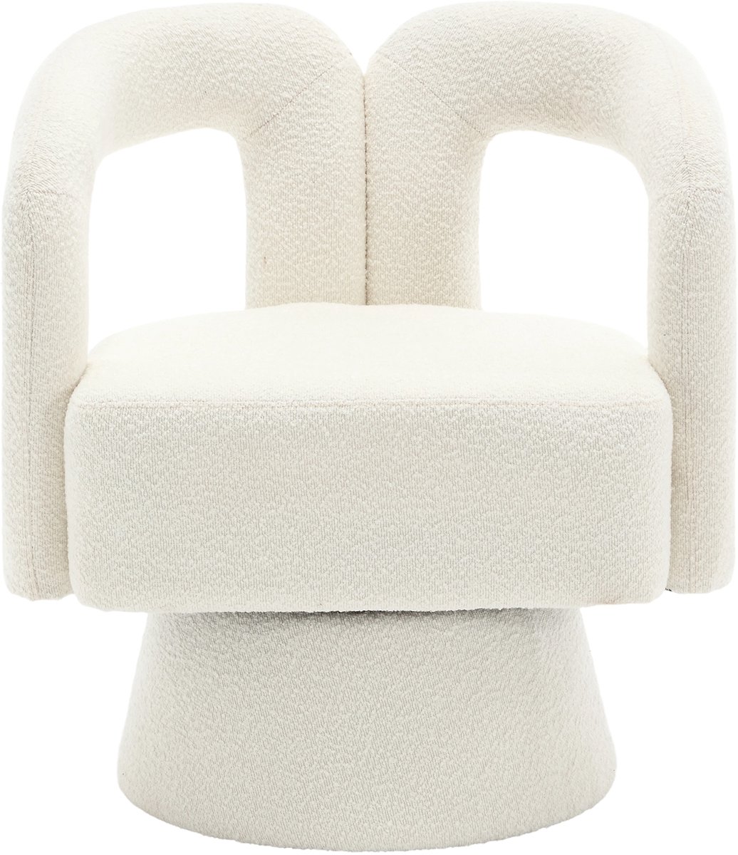 MUVANO 360 Graden Draaibare Accentstoel - Beige Boucle Draaifauteuil - Moderne Loungestoel - 67x55x74cm - 360° Draaibaar - Woonkamer - Beige