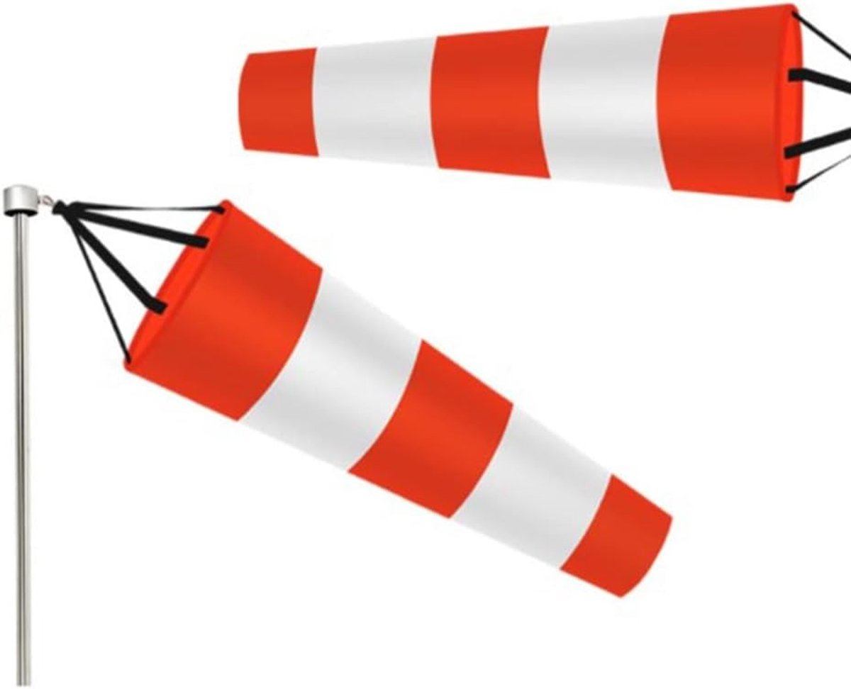 1 Stuk Rode en Witte Windsock van Rip-Stop Polyester voor Windmeting in de Buitenlucht, Ideaal voor Luchthavens, Boerderijen en Parken