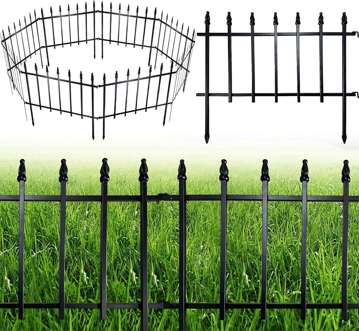 Decoratieve Metalen Tuinhek 18" Hoog x 22" Breed - 5 Stuks, Totale Lengte 2.8 m, Laag Tuinhek voor Buiten, Patio en Bloembedden