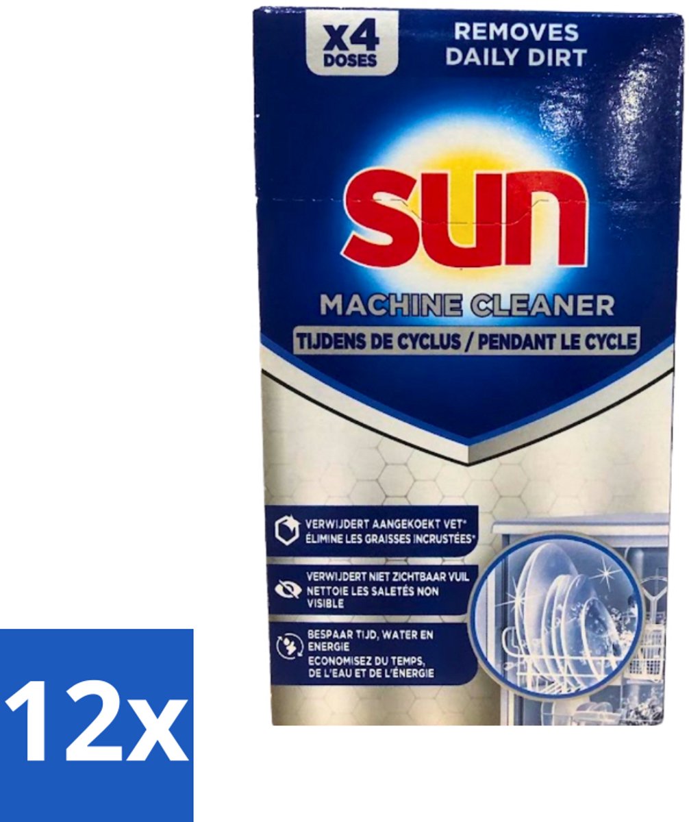 12 x Sun - Machine Cleaner - In-Wash - Vaatwasmachinereiniger - 4 Wasbeurten - Vaatwasserreiniger - Vaatwasseronderhoud - Vaatwasser Ontkalken - Vaatwasser Ontvetten - Vaatwasser Schoonmaken