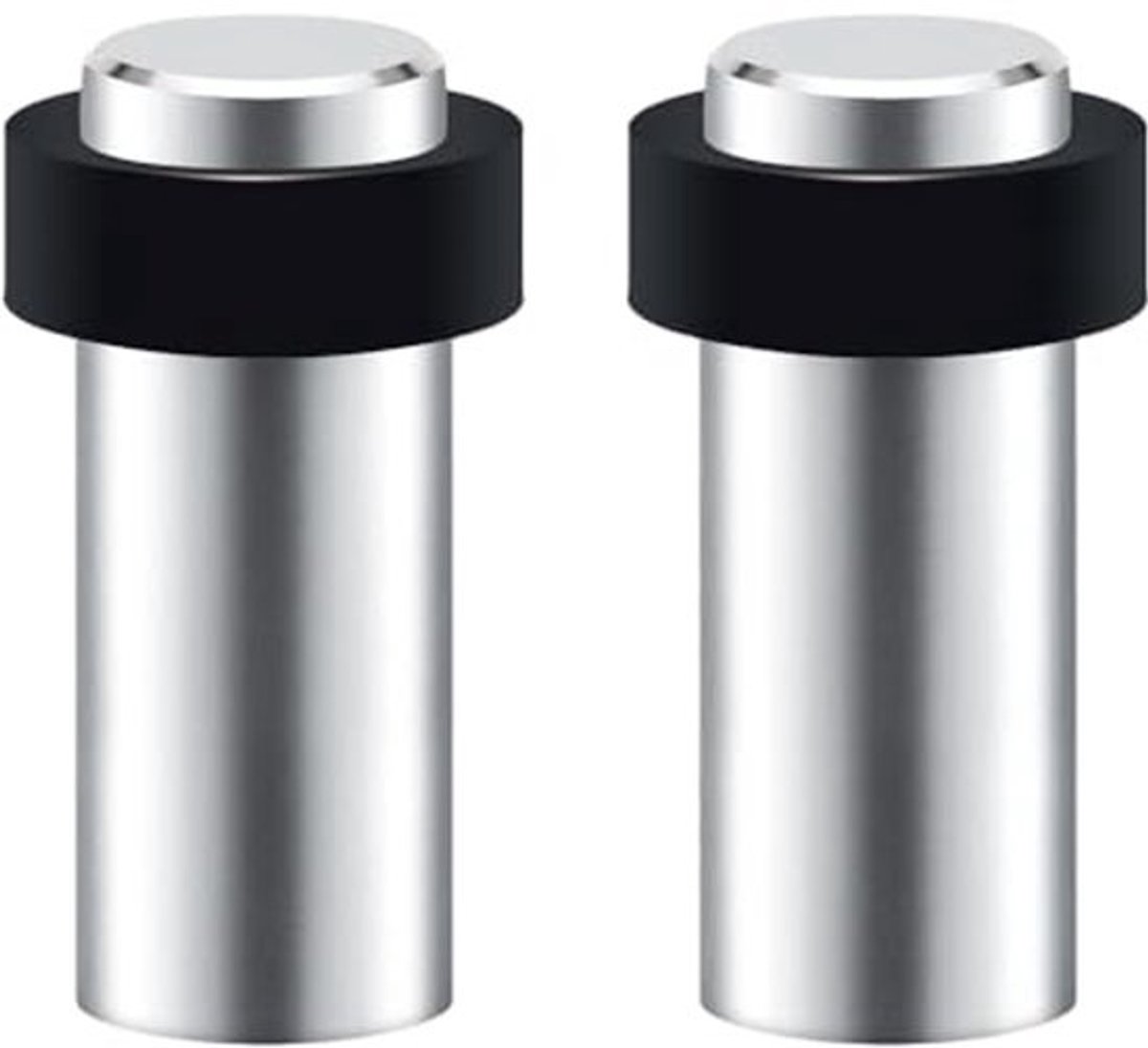 Deurstopper Vloermontage Roestvrij Staal met Rubber Ring - Hoogte 80mm - 2 Stuks