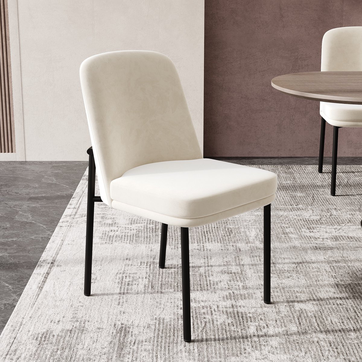 Wishdor Eetkamerstoel set van 6 - Zacht gestoffeerde zitting en rugleuning - Metalen vierpoot - Modern minimalistisch - Eetkamer woonkamer café - Velvet - Beige