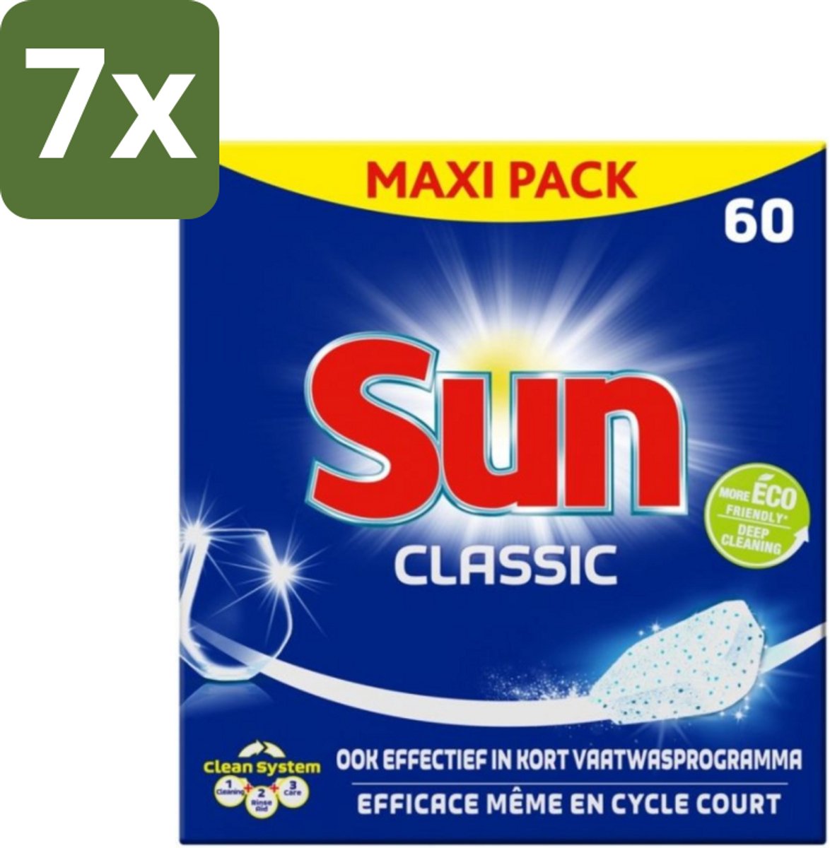 7 x Sun Classic - Vaatwastabletten - Eco - Voordeelverpakking - 60 Tabletten - Vaatwastabletten - Vaatwasser - Reinigingsproduct - Vaatwasmiddel - Eco-formule