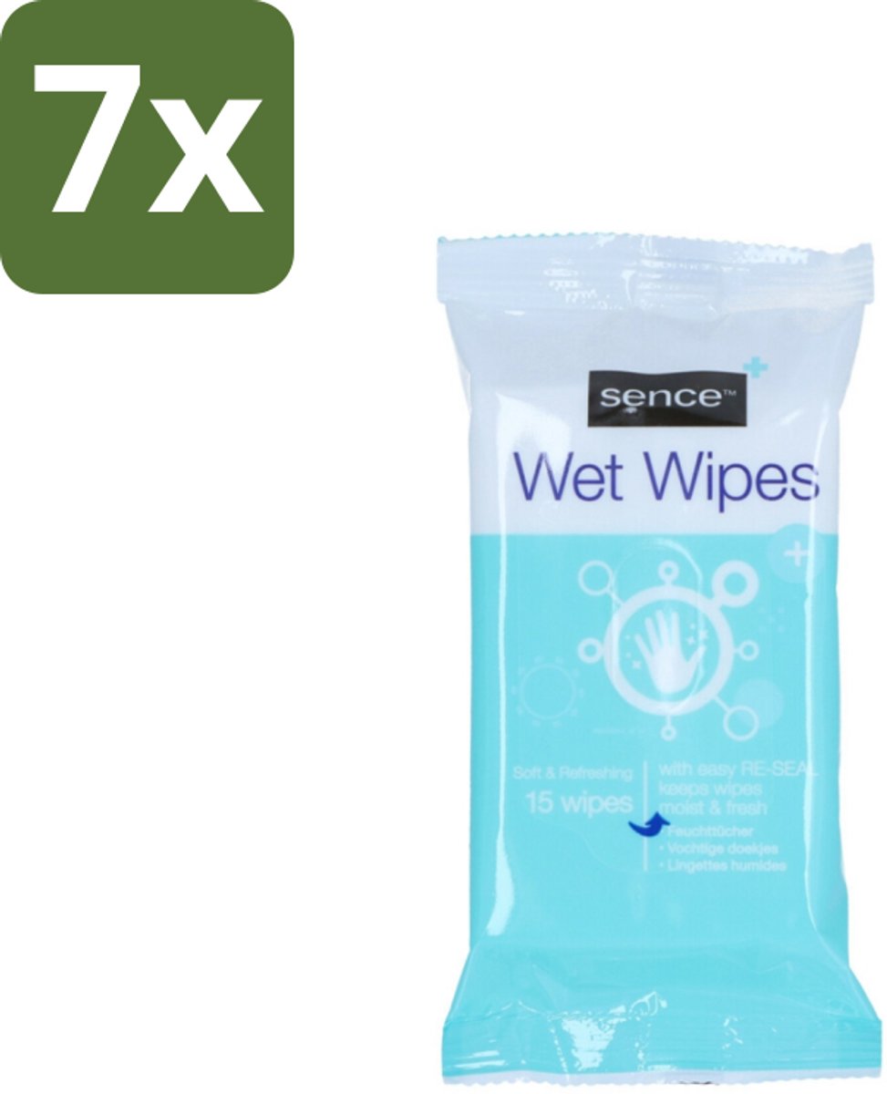 7 x Sence - Vochtige Doekjes - Hersluitbare Verpakking - 15 Doekjes - Vochtige Doekjes - Handdoek - Gezichtsdoek - Reinigingsdoek - Handdoek Voor Gezicht