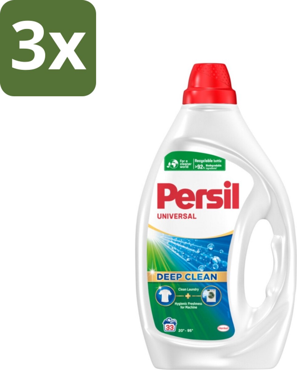 3 x Persil Wasmiddel Gel 33 Wasbeurten Universal 1,485 liter - Persil Universal Gel - Wasmiddel - Vlekverwijdering - Frisheid - Wasmachine