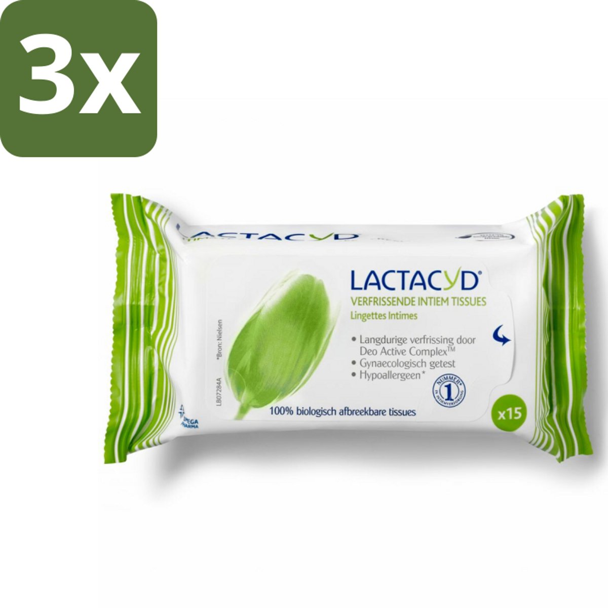 3 x Lactacyd Tissues Verfrissend 15 stuks per verpakking - Intieme Doekjes - Verfrissend - Biologisch Afbreekbaar - Melkzuur - Menthol