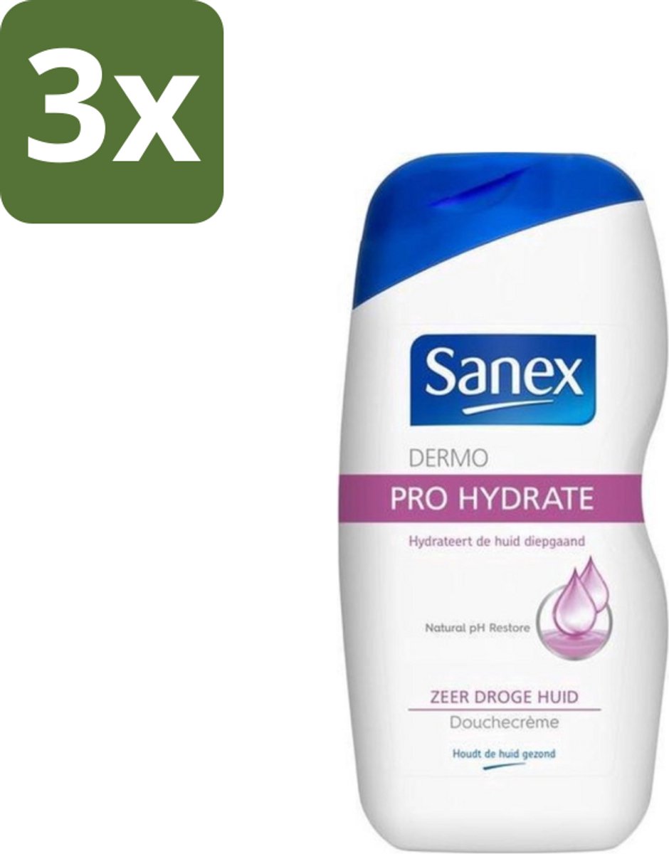 3 x Sanex Dermo - Pro Hydraterend - Douchecrème - Zeer Droge Huid - 500 ml - Hydratatie Huid - Droge Huid - Douchecrème - Huidbescherming - Dermo Active 3 Complex