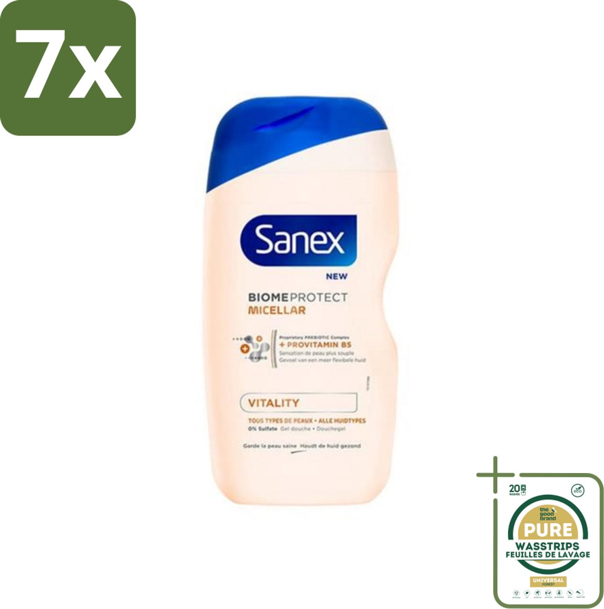 7 x Sanex - BiomeProtect Micellair - Douchegel - Vitaliteit - 0% Sulfaat - Alle Huidtypes - 400 ml - Grootverpakking - Huid Reinigen - Micellaire Douchegel - 0% Sulfaten - Huidbarrière - Huid Vitaliteit