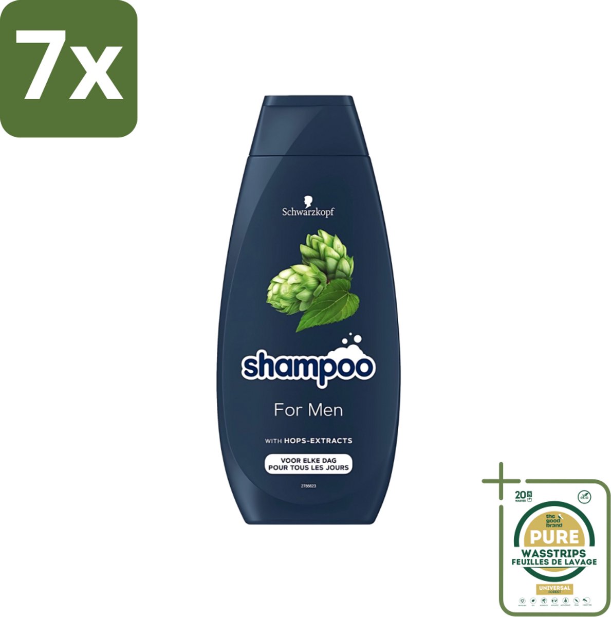 7 x Schwarzkopf - Shampoo - For Men - Met Hop Extract - Voor elke dag - 400 ml - Grootverpakking - Shampoo Voor Mannen - Hop Extract - Krachtig Haar - Natuurlijk Volume - Vegan Shampoo