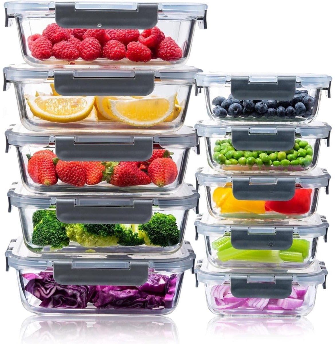 Klarven® Magnetron bakjes met deksel Transparant - Luchtdichte afsluiting, BPA-vrij - Set van 10 bakjes, B 21 x D 16 x H 7 cm