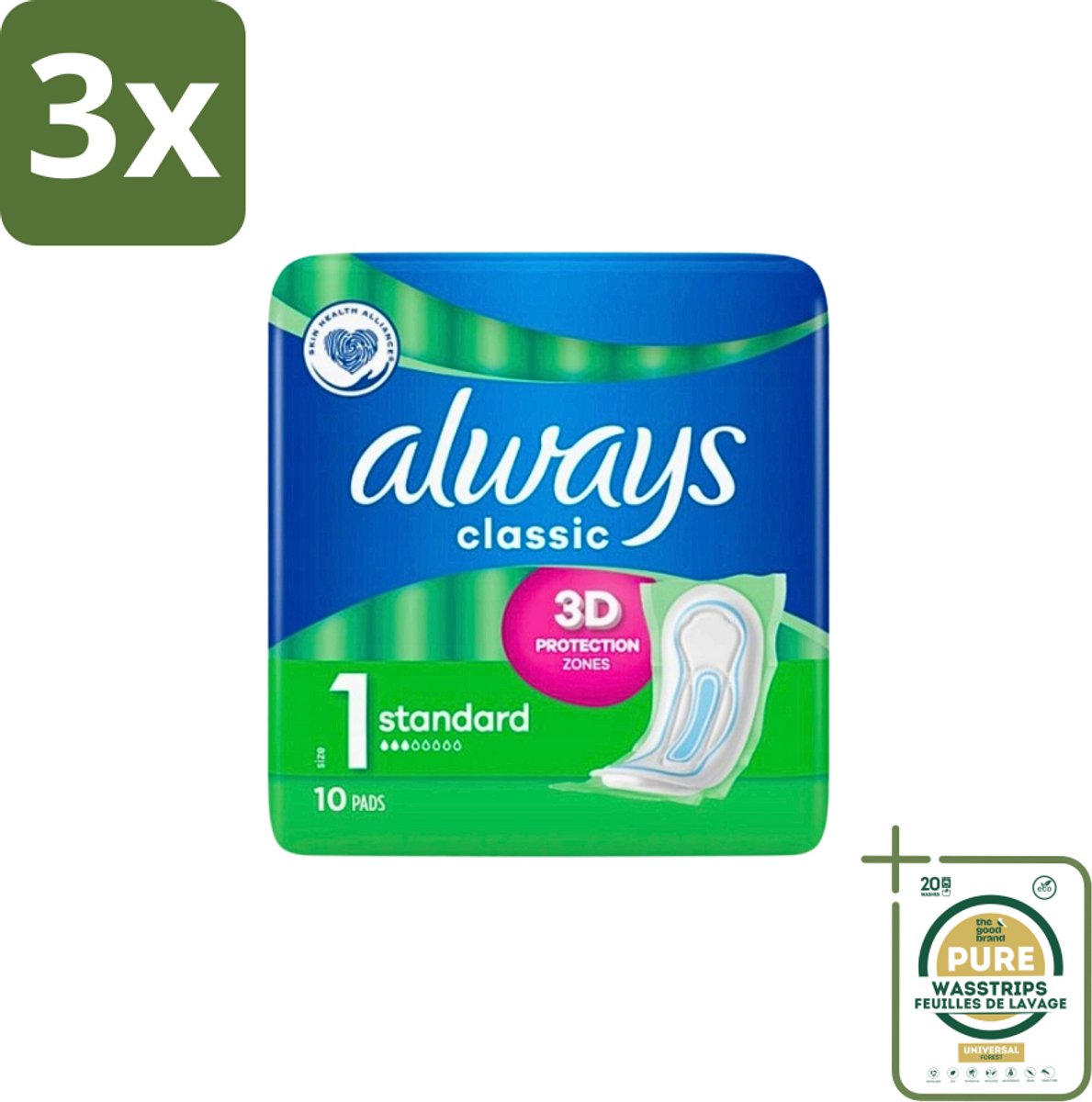 3 x Always Classic - Maandverband - Standaard - 3D Bescherming - 10 Maandverbandjes - Grootverpakking - Maandverband - Menstruatie - Maandverband 10 St - Menstruatiebescherming - Maandverband Voor Dagelijks Gebruik