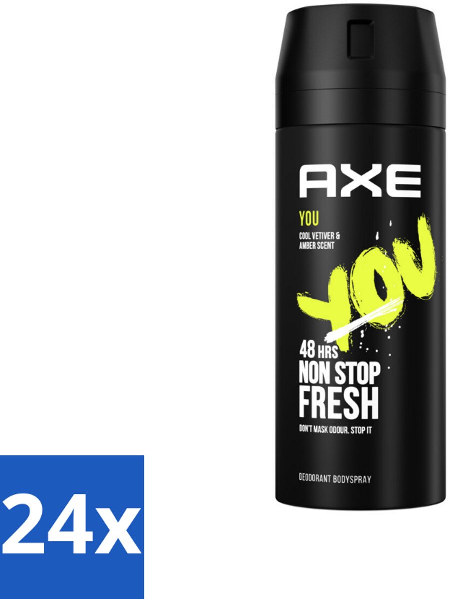 24 x Axe - Deodorant Bodyspray - 48hrs Fresh - You - Cool Vetiver & Amber - 150 ml - Deodorant - Deodorant Spray - Axe - 48 Uur Bescherming - Geurbestrijding