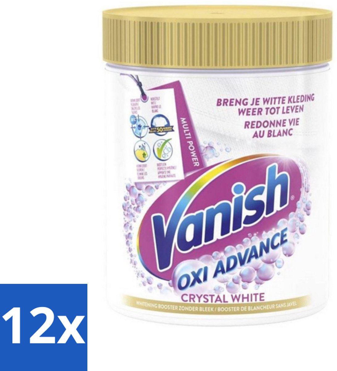 12 x Vanish Oxi Advance - Kristalwit - Vlekkenverwijderaar Poeder - Witte Was - 840 Gram - Vlekkenverwijderaar - Witwas - Vlekken Verwijderen - Wasverzachter - Wasmiddel