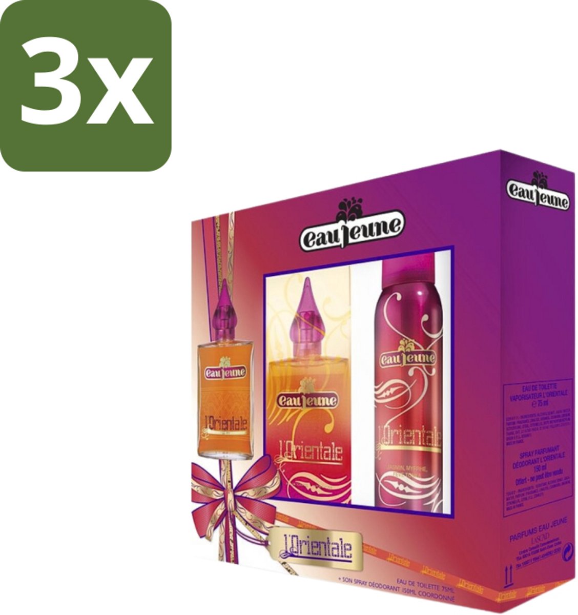 3 x Eau Jeune - L'Orientale - Geschenkset - Eau de Toilette 75ml + Deodorant 150ml - Eau Jeune L'Orientale - Geurset - Geurcadeau - Sensuele Geur - Geur Voor Vrouwen