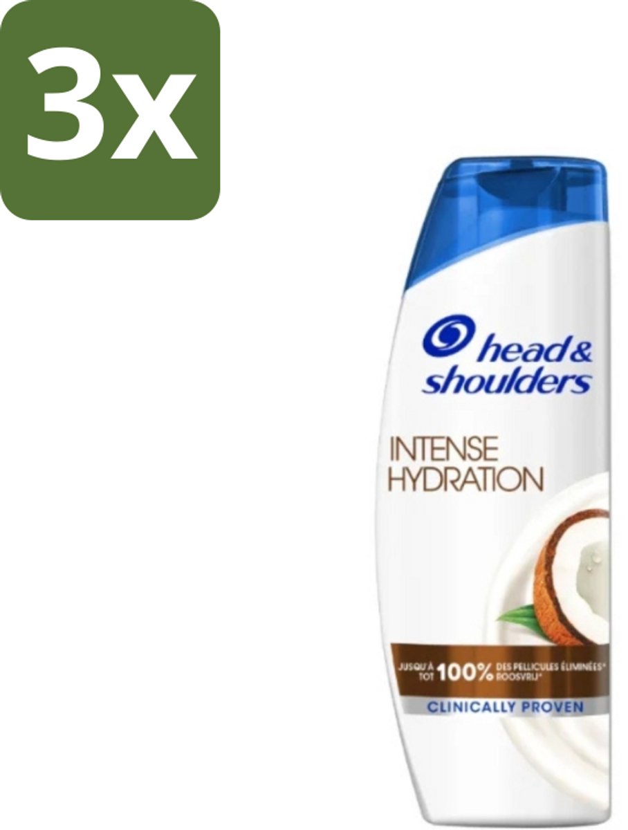 3 x Head & Shoulders - Anti-Roos Shampoo - Intense Hydration - Met Kokosolie - 285 ml - Anti-roos Shampoo - Roosvrij Haar - Gezonde Hoofdhuid - Kokosolie Shampoo - Hydraterend Shampoo