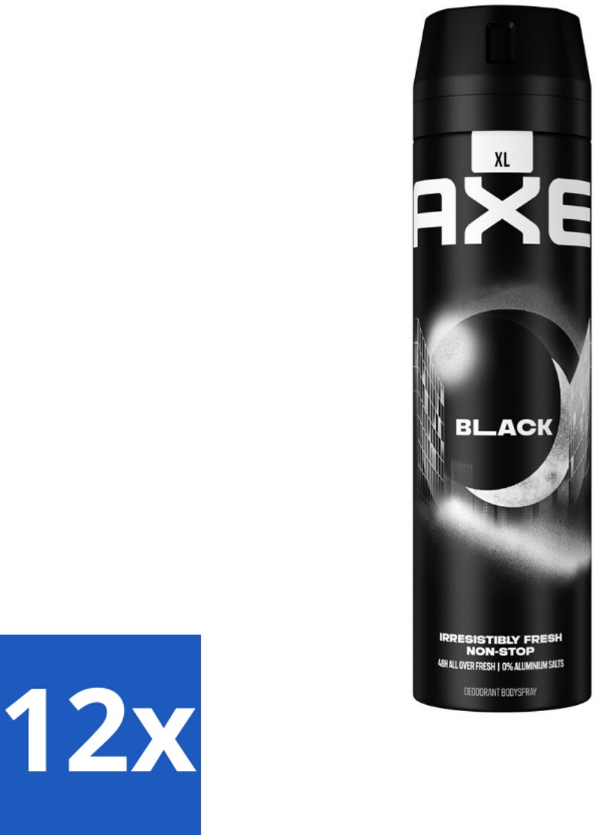 12 x Axe XL - Deodorant Bodyspray - 48hrs Fresh - Black - Frozen Pear & Cedarwood - 200 ml - Deodorant - Axe - Black - 48 Uur - Bevroren Peer