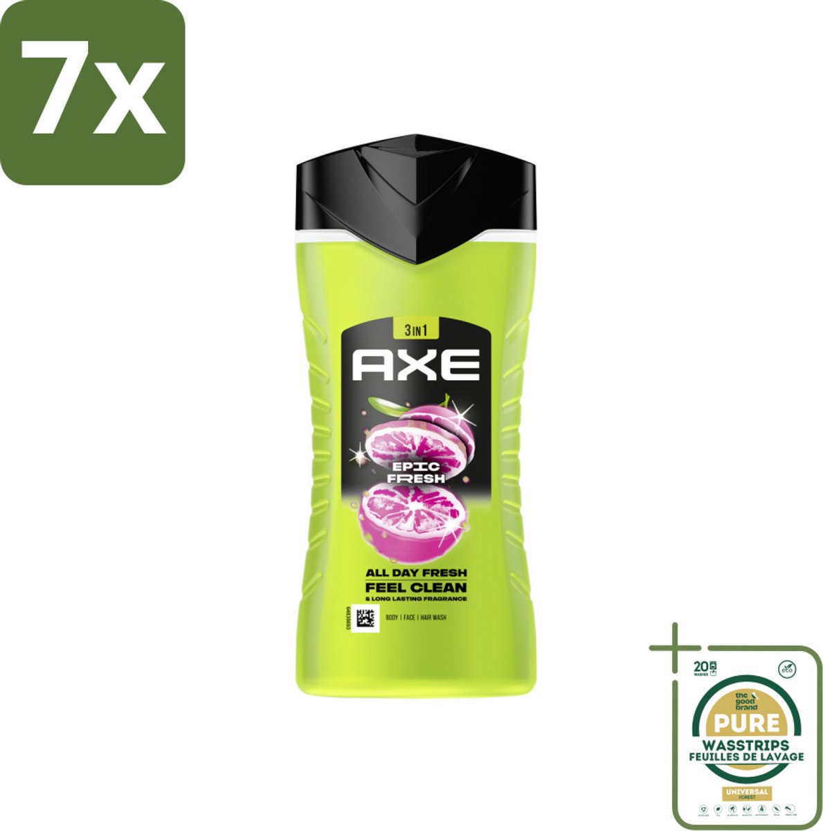 7 x Axe - 3-in-1 Douchegel - Epic Fresh - Grapefruit & Tropical Pineapple - Fresh Boost - 250 ml - Grootverpakking - Douchegel - Frisheid - Geur - Lichaam - Gezicht