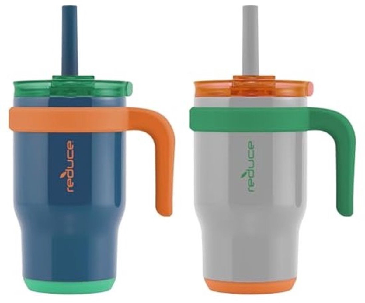 Kinderen geïsoleerde drinkbekers met handvat - 2 stuks, lekvrij, roestvrijstaal, met deksel en morsbestendig rietje