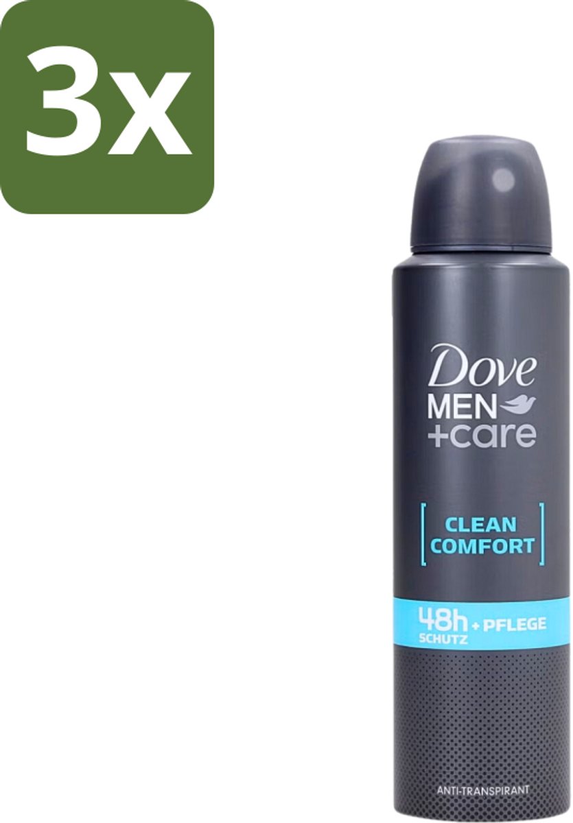3 x Dove Men+Care - Clean Comfort - Deospray - Anti-Transpirant - 150 ml - Dove Men+Care - Deospray - Frisheid - Transpiratie - Huidbescherming
