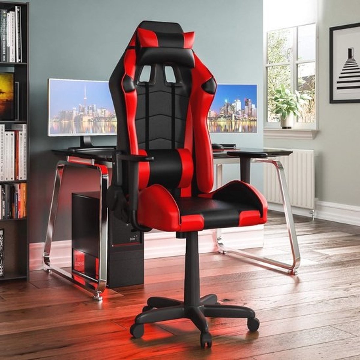 Verstelbare Gamingstoel met Hoog Rugleuning in Rood en Zwart - Comfortabel voor Thuis en Kantoor
