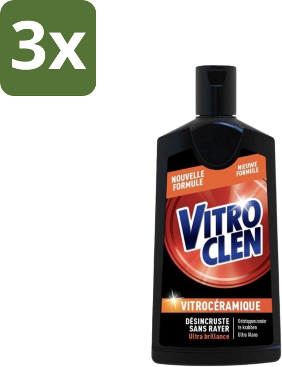 3 x Vitroclen - Kookplaatreiniger - Keramisch & Inductie - Ultra Glans - 310 ml - Kookplaat Reinigen - Keramische Kookplaat Reinigen - Inductiekookplaat Reinigen - Kookplaat Glans - Kookplaat Reiniger