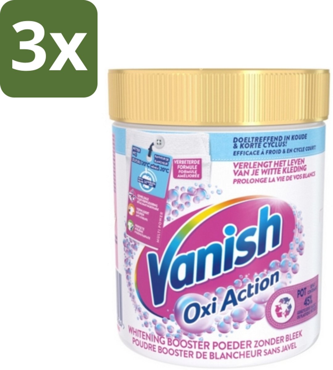 3 x Vanish Oxi Action - Vlekkenverwijderaar - Wasbooster - Zonder Bleek - Witte Was - 530 Gram - Vlekkenverwijderaar - Wasbooster - Witte Was - Geurneutraliserend - Bleekvrije Was