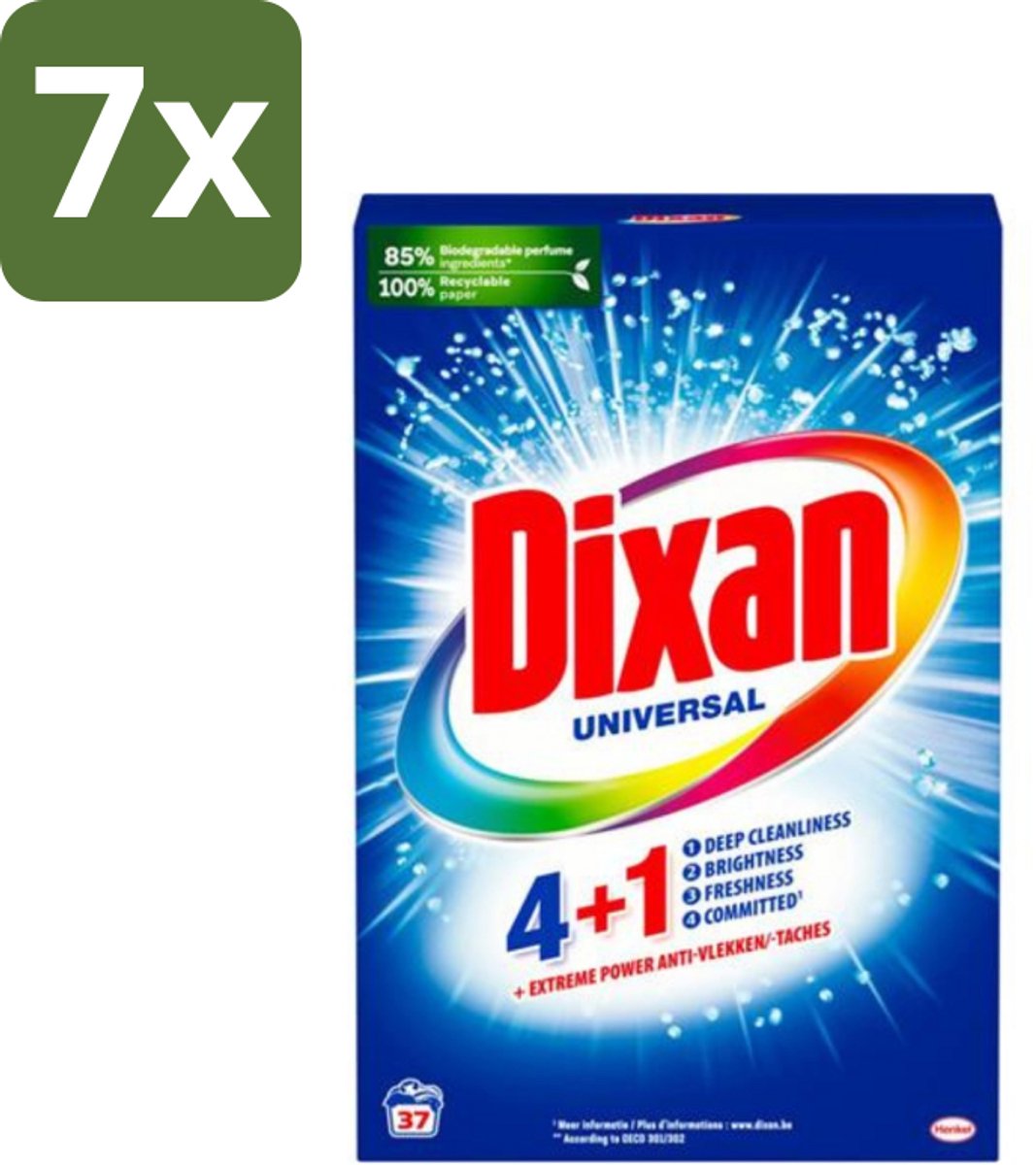 7 x Dixan Universal - Waspoeder en Vlekverwijderaar - Extreme Power - Witte en Gekleurde Was - 37 Wasbeurten - Waspoeder - Vlekkenverwijderaar - Wasmiddel - Witte Was - Gekleurde Was