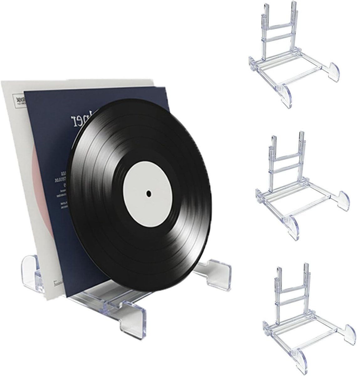 Vinylhouder voor 6-12 inch platen en CD's, verstelbaar in hoogte en breedte, ideaal voor woonkamer, kantoor en tentoonstellingen, 4-delige set