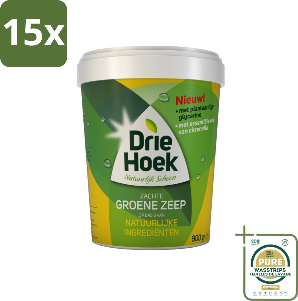 15 x Driehoek – Zachte Zeep – Groene Zeep – 900 gr - Grootverpakking - Zachte Zeep - Natuurlijke Olie - Schoonmaken Hout - Schoonmaken Steen - Schoonmaken Textiel