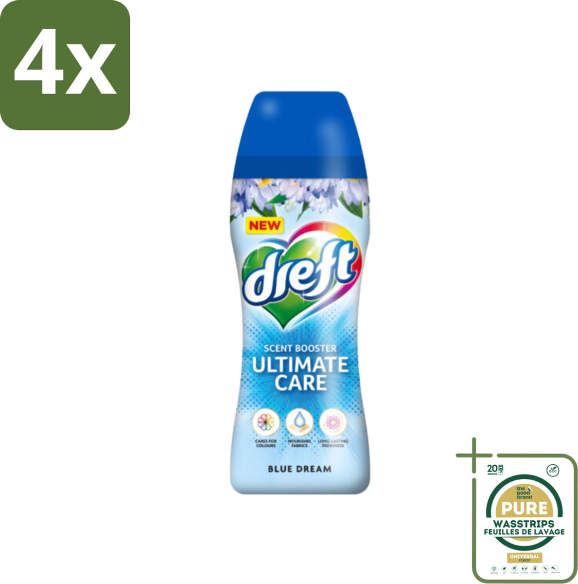 Dreft - Ultimate Care - Wasverzachter - Geurbooster - Gekleurde Was - Blauwe Droom - 15 Wasbeurten - Voordeelverpakking - 4 stuks - Wasmiddel - Blauwe geur