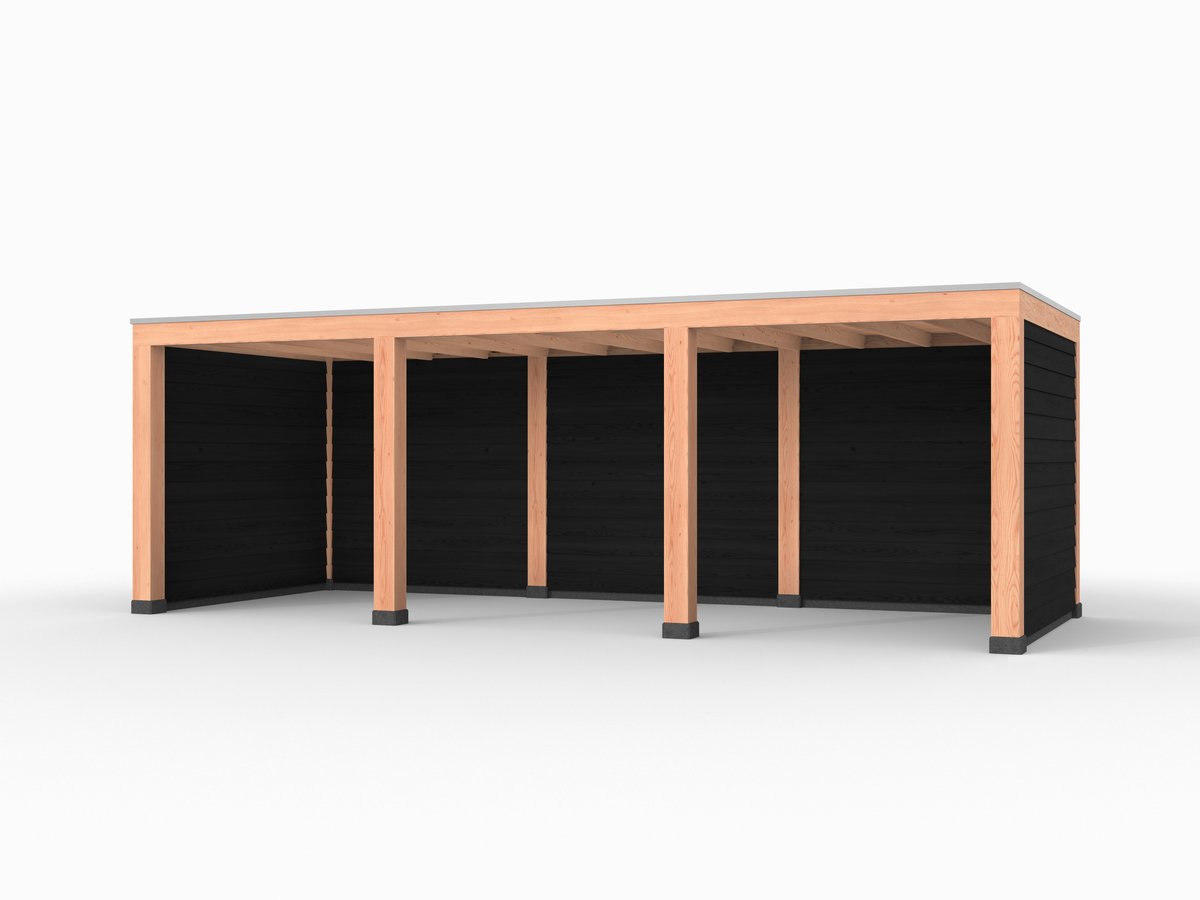 Douglas overkapping, 750 x 300, met achterwand en twee zijwanden, Westwood Robuust zwart