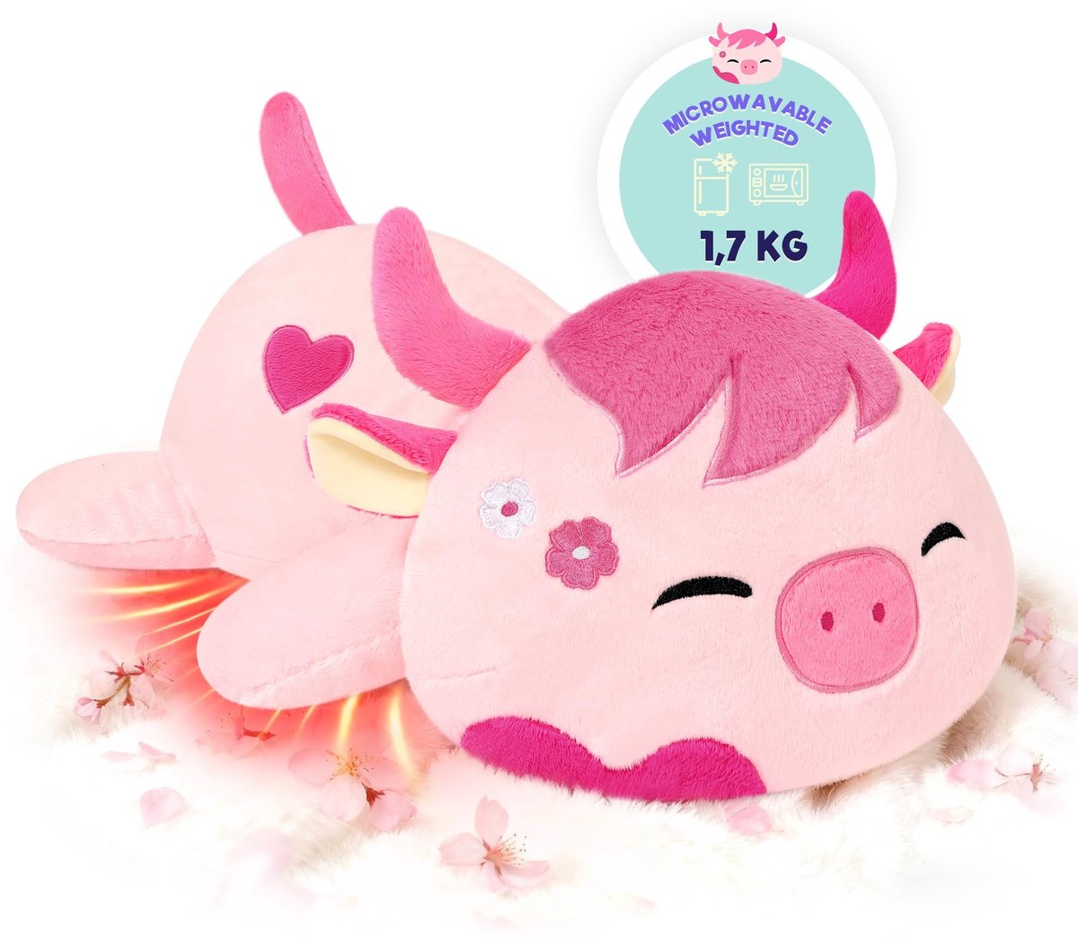 Elzusha - Pluche Koe Warmtekussen - 50 cm - Roze