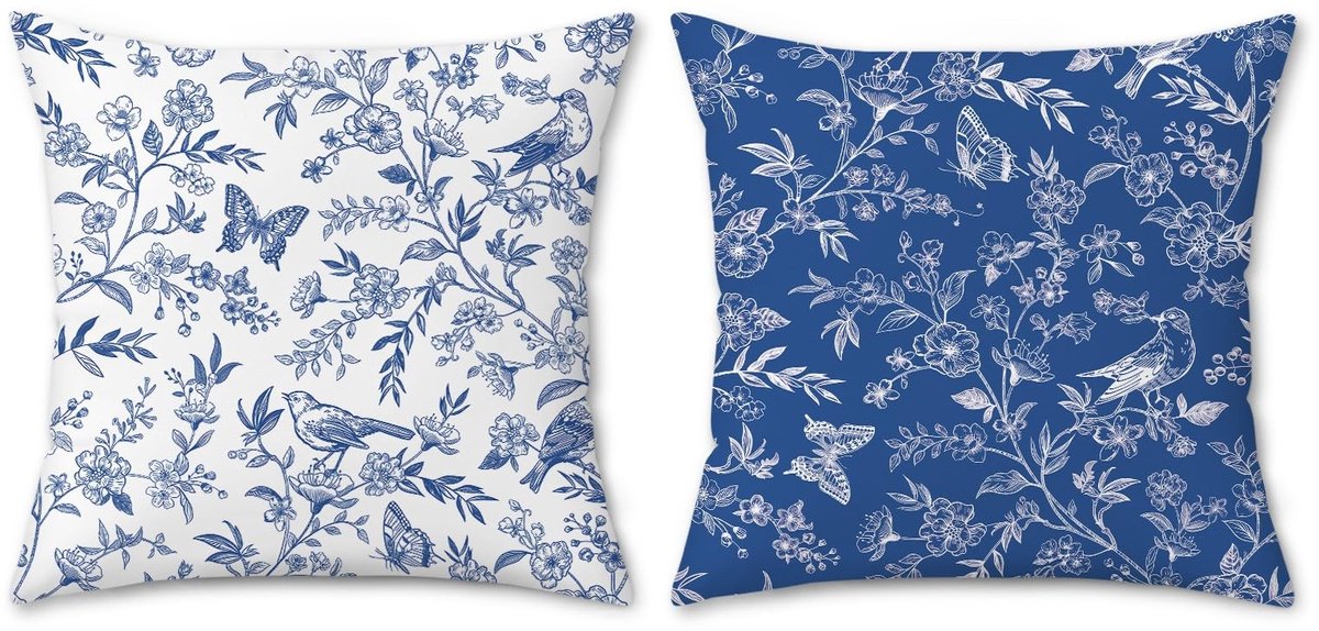 Elzusha - Set van 2 Fluwelen Kussenslopen 45 x 45 cm met Bloemenprint