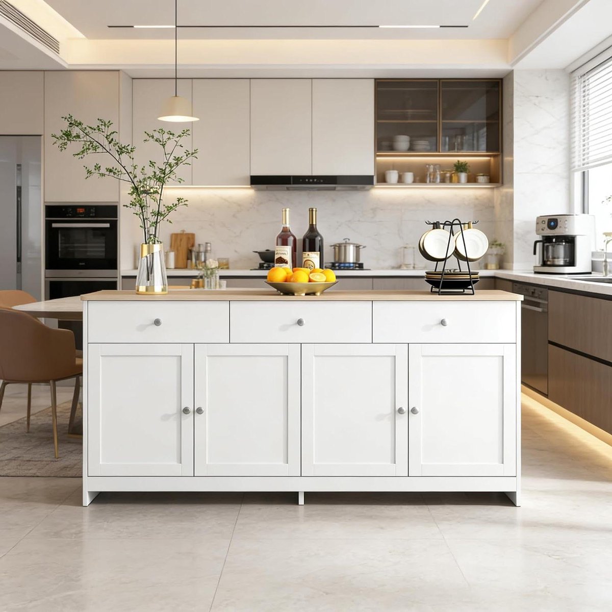 Opbergkast met laden - Dressoir buffetkast - Keuken opbergen - Robuuste MDF kwaliteit - 160 x 75 cm - Wit