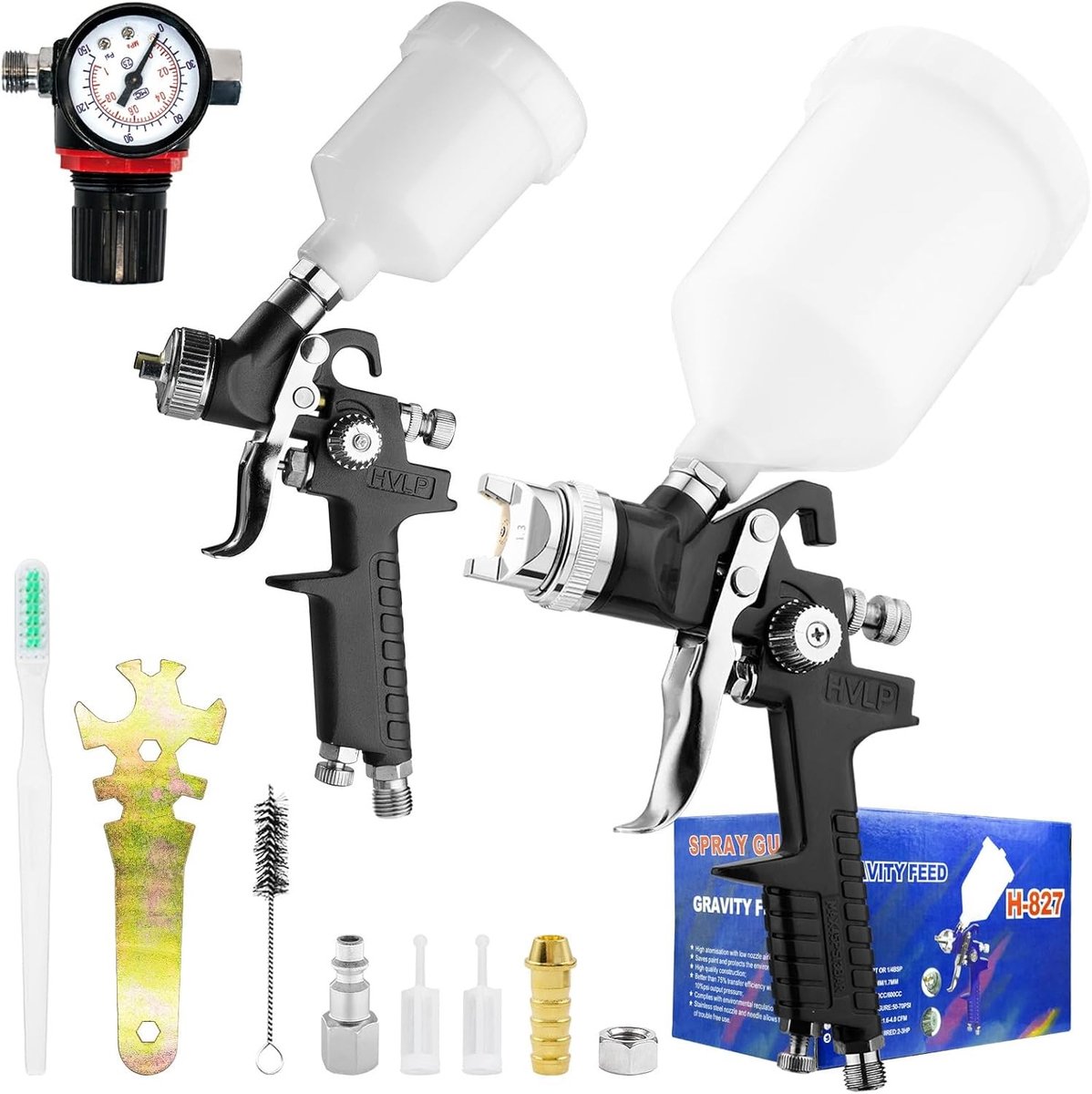 Professionele 2-in-1 HVLP Verfspuit met 0.8mm en 1.4mm Nozzles, Ideaal voor Meubels en Auto's, 600ml Inhoud