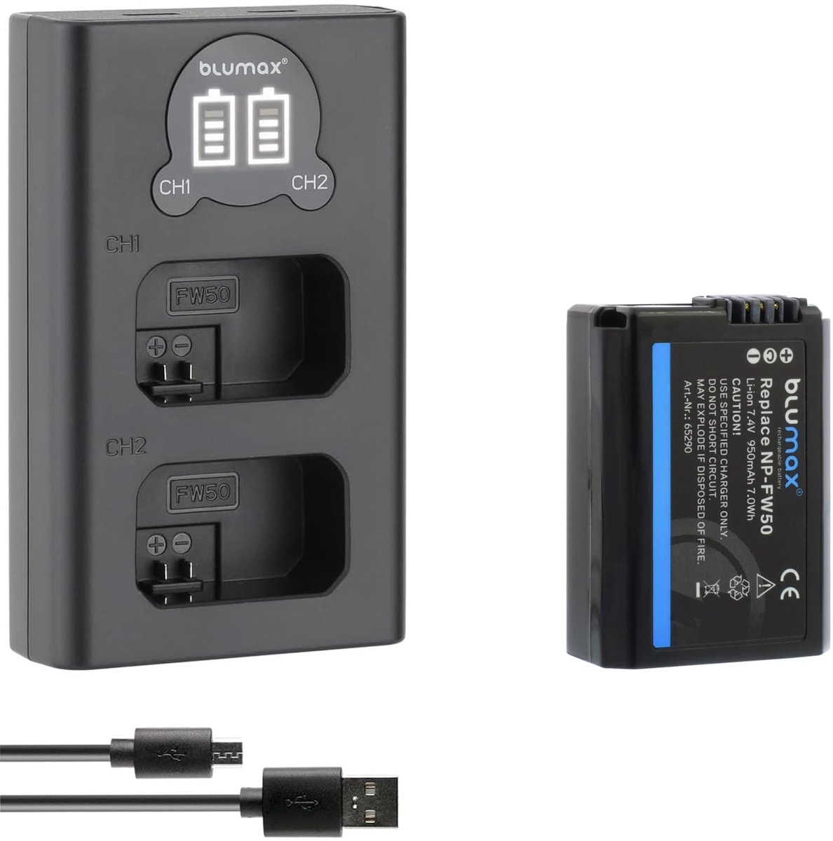 Elzusha - Vervangende Accu en Mini LCD Dual Charger voor Sony NP-FW50