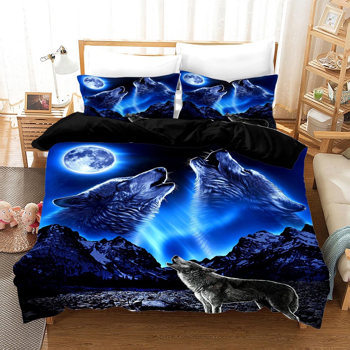 Elzusha - Beddengoedset 3D Wolven - Microvezel Dekbedovertrek 220x240cm