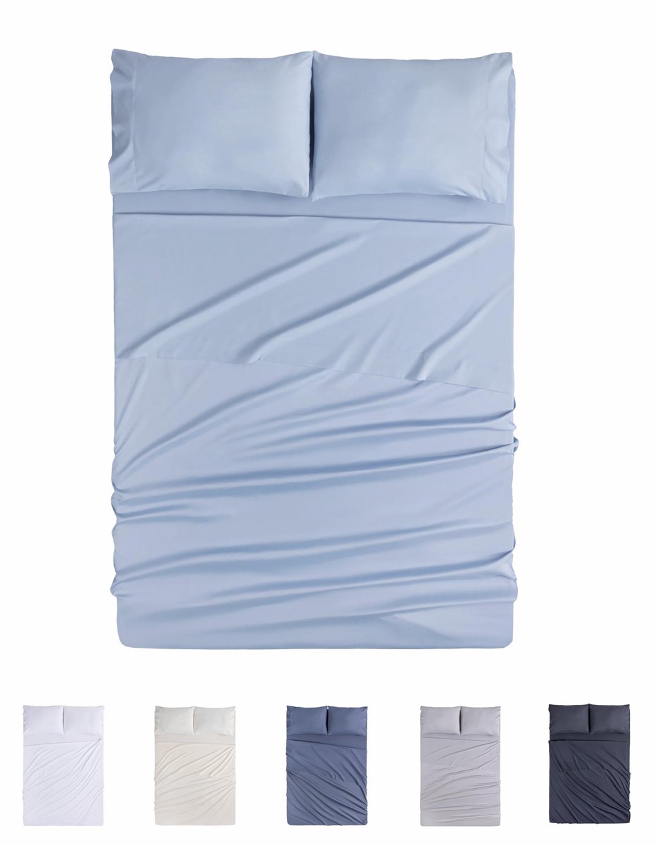 Elzusha - 4-delige Beddengoedset met Fitted Sheet en Kussenslopen - Lichtblauw, Geschikt voor Bed 150 x 190/200 cm