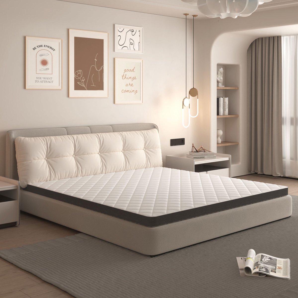 Wishdor Matras 90x200 cm - H3 medium stevig - 7-zone foam - Oeko-Tex gecertificeerd - Eenpersoons slaapkamer - Wit grijs - 90 x 200 x 7 cm