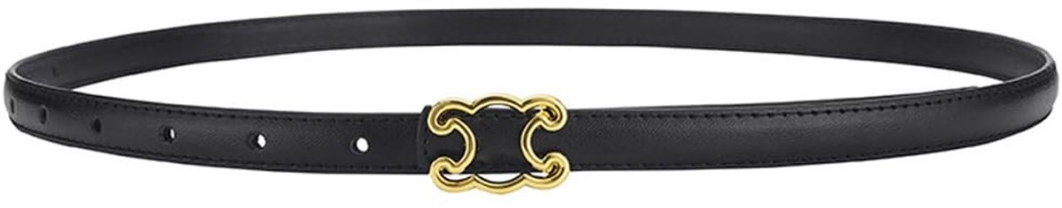 Elzusha - Dames Leren Skinny Ceintuur met Gouden Gesp