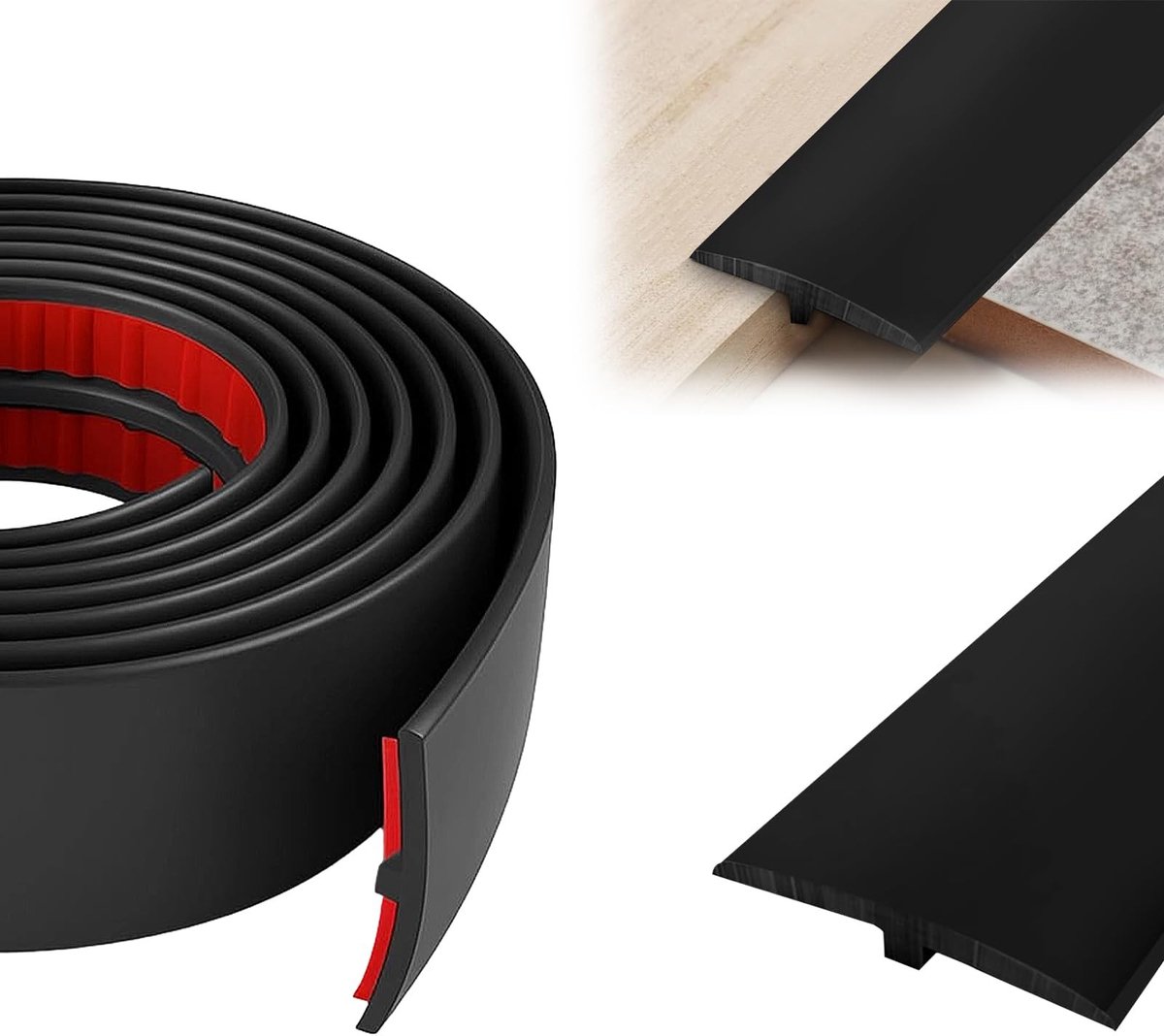 Elzusha - Zelfklevend T-profiel 3 m x 50 mm voor Vloerovergangen, Zwart