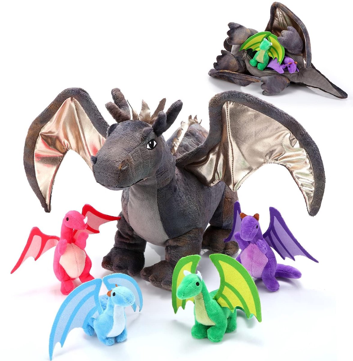 Elzusha - Set van 5 Pluche Draken met Kleine Draken voor Kinderen