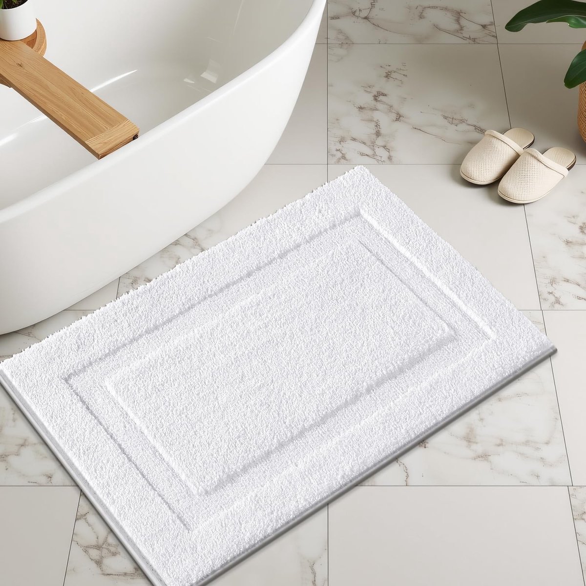 Elzusha - Non-Slip Badmat van Microfiber - Sneldrogend en Machinewasbaar, 50 x 80 cm, Wit