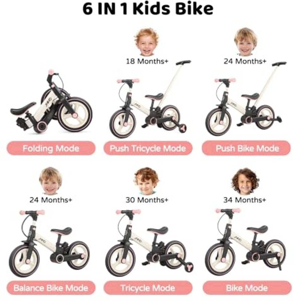 Elzusha - 6-in-1 Loopfiets voor Kinderen van 18 Maanden tot 5 Jaar